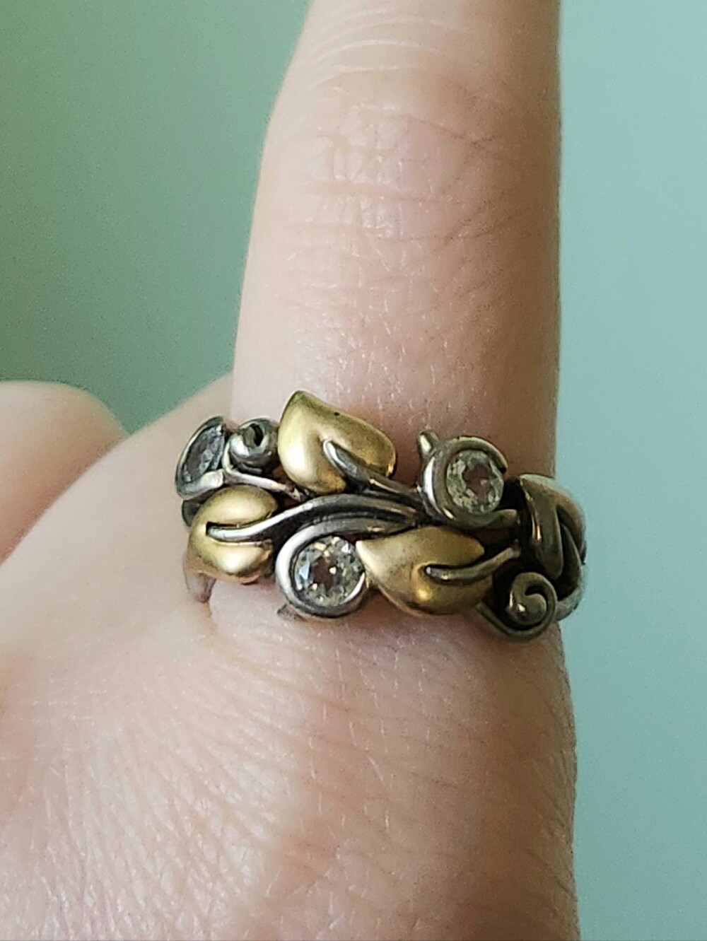 BARBARA BIXBY 18K STERLING VINE & WHITE TOPAZ RING SIZE 8 - Picture 5 of 11